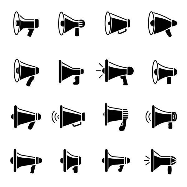Loud Speaker Icons Megaphone Silhouettes Announcement Vector Symbols Collection Set — Stock Vector