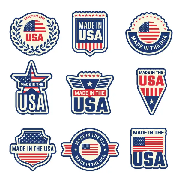 Сделано Сша Национальные Подлинные Этикетки Эмблемы Американским Флагом Векторными Символами — стоковый вектор