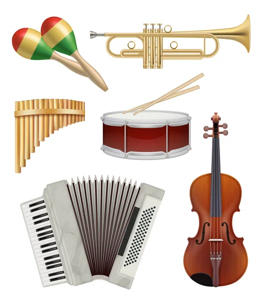 Instrumentos Musicais Coleção Itens Áudio Para Ilustrações Vetoriais Bandas Música — Vetor de Stock