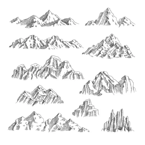 Ескіз Гір Зовні Дикі Природні Скелі Гори Збирають Векторні Ручки — стоковий вектор