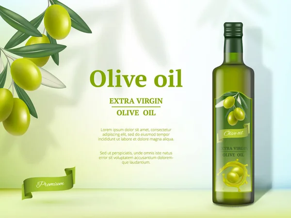 Olivová Reklama Olej Vaření Potravin Přírodní Zdravý Gurmánský Produkt Vektor — Stockový vektor