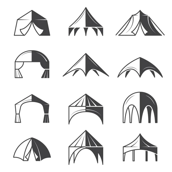Tent Silhouettes Outdoor Party Event Buildings Pavilion Marquee Vector Tent — Stock Vector