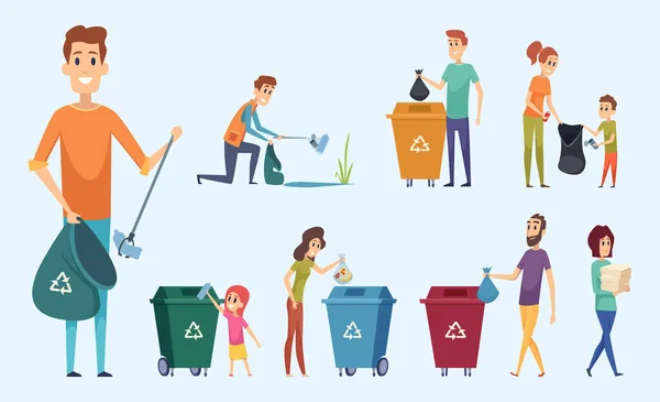 Çöp Geri Dönüşümü Atık Ayıklayan Insanlar Çevresel Atık Ayırma Süreci — Stok Vektör
