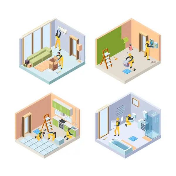 Zometrik Onarım Yerleri Yenilemek Duvarları Boyamak Banyo Odalarını Onarmak Vektör — Stok Vektör