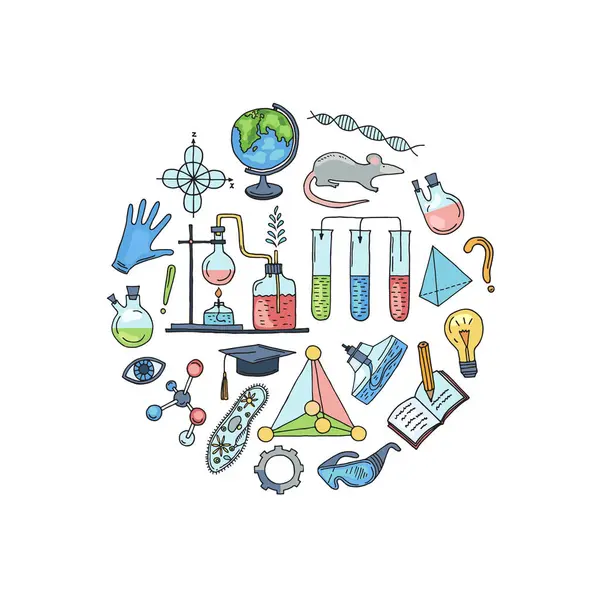 Векторные Наброски Научных Химических Элементов Виде Круговой Иллюстрации Химические Наброски — стоковый вектор