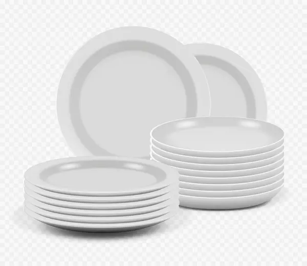 Platten Stapeln Geschirr Keramik Geschirr Zum Kochen Attrappen Und Schüsseln — Stockvektor