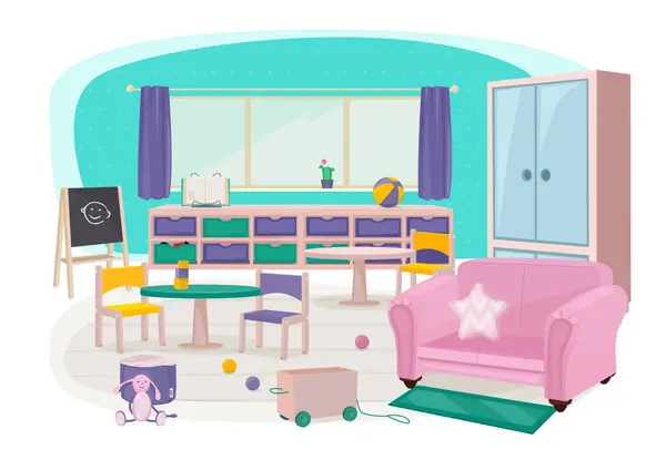 Kindermöbel Spielzeug Für Vorschulkinder Kinderzimmer Weiche Möbel Schlafzimmer Bett Schreibtisch — Stockvektor