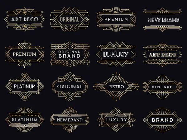 Årgångsetiketter Art Deco Lyx Banderoller Antika Restaurang Grafiska Element Logotyp — Stock vektor