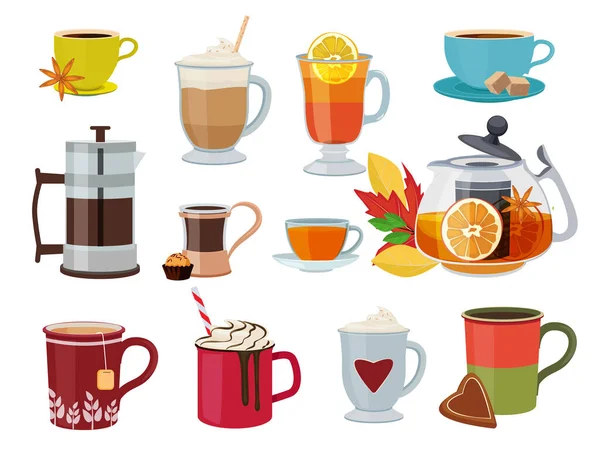 Ciepłe Drinki Gorące Śniadanie Produkty Płynne Herbata Kawa Mlekiem Grzanego — Wektor stockowy