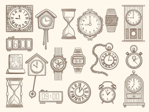Relógios Prontos Desenho Relógios Temporizadores Alarmes Coleção Imagens Vetoriais Timer — Vetor de Stock