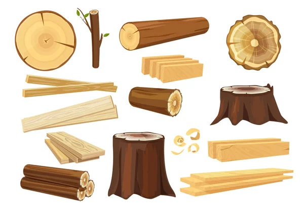 Dřevařský Průmysl Dřevo Kmeny Stohování Kmenů Vektorové Lesní Objekty Pařezy — Stockový vektor