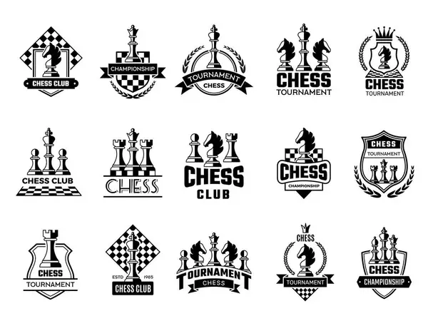 Ετικέτες Σκακιού Αθλητισμός Στυλιζαρισμένες Σιλουέτες Σκακιστικών Μορφών Ιππότης Πύργος Πιόνι — Διανυσματικό Αρχείο