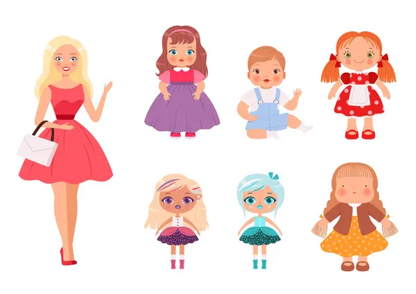 Puppen Für Kinder Lustige Kinderspielzeuge Für Männliche Und Weibliche Niedliche — Stockvektor
