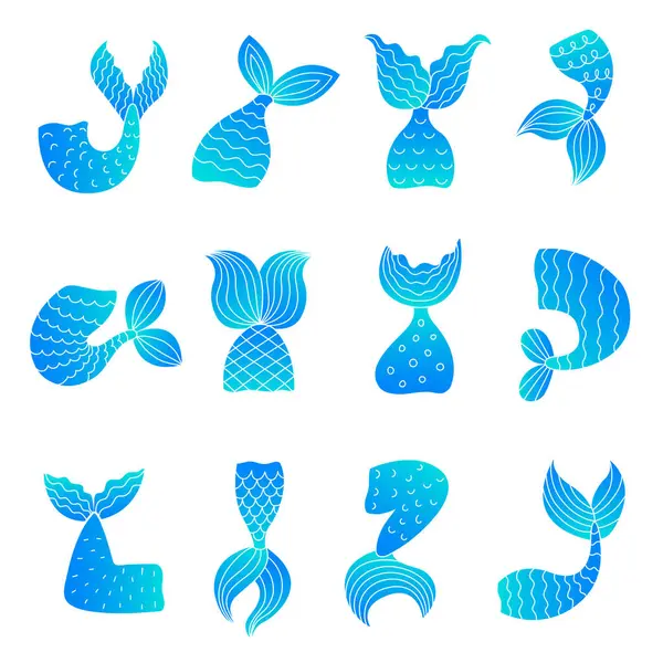 Deniz Kızı Kuyruğu Peri Kuyruklu Kadının Okyanus Deniz Sembollerini Çizmek — Stok Vektör