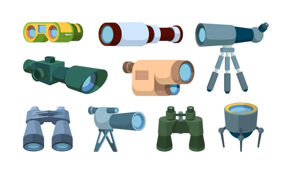 Optik Teleskop Gezginler Için Dürbünler Eşyalar Keşif Araçları Vektör Koleksiyonu — Stok Vektör