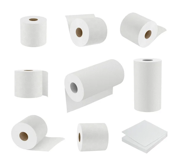 Toiletpapier Realistisch Hygiëne Symbolen Zachte Handdoek Cilinder Sanitair Papier Vector — Stockvector