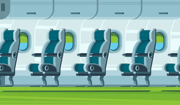 Interior Avião Transporte Cabine Assentos Aeronave Salão Vetor Plana Ilustração — Vetor de Stock
