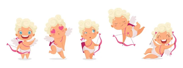 Des Bébés Amour Cupidon Drôle Petits Anges Dieu Eros Enfants — Image vectorielle
