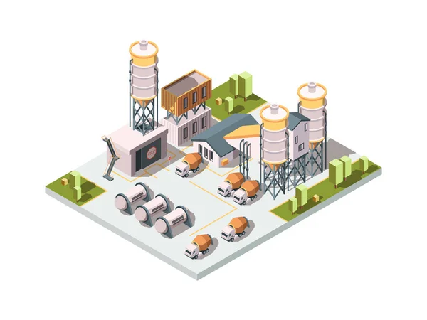 Betonová Továrna Strojírenství Výroba Průmyslové Koncepce Míchačka Cementu Stroje Cisterny — Stockový vektor