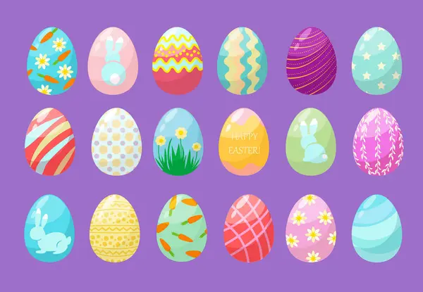 Bunte Eier Fröhliche Osterfeier Symbole Lustig Texturierte Grafik Dekorierte Eier — Stockvektor