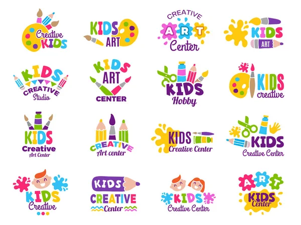 Kreatives Kinderlogo Basteln Und Malen Kreativitätskurs Für Kinder Identität Vektor — Stockvektor