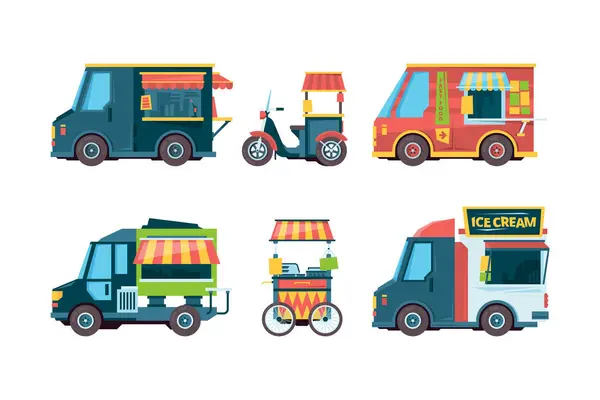 Food Truck Pushcart Picking Transport Hawkers Festival Fast Food Vector — 스톡 벡터
