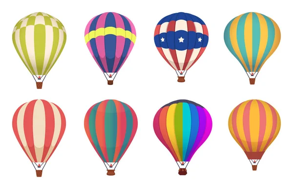 Heißluftballon Farbigen Flugzeugtransport Mit Korb Himmel Lüftung Flugvektorsammlung Himmel Korb — Stockvektor