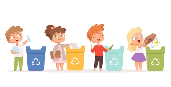 Kinder Recyceln Müll Rettung Der Natur Ökologie Sicherer Umweltschutz Gesunde — Stockvektor