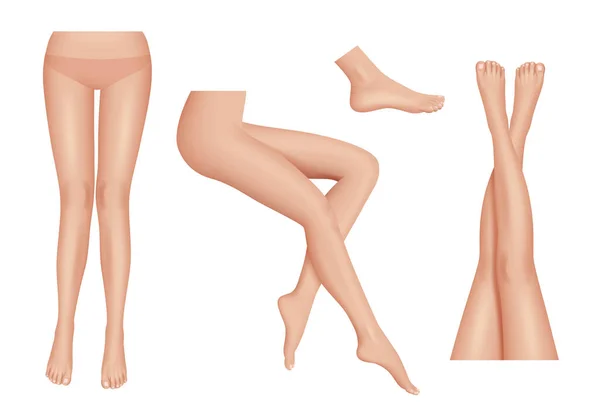 Nogi Realistyczne Piękna Kobieta Nogi Części Ciała Czyste Zdrowy Zestaw — Wektor stockowy
