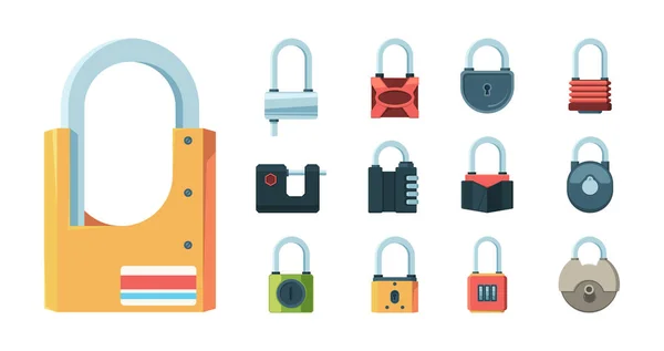 Lock Set Padlock Key Prison Secret Code Door Symbols Vector — Stock Vector