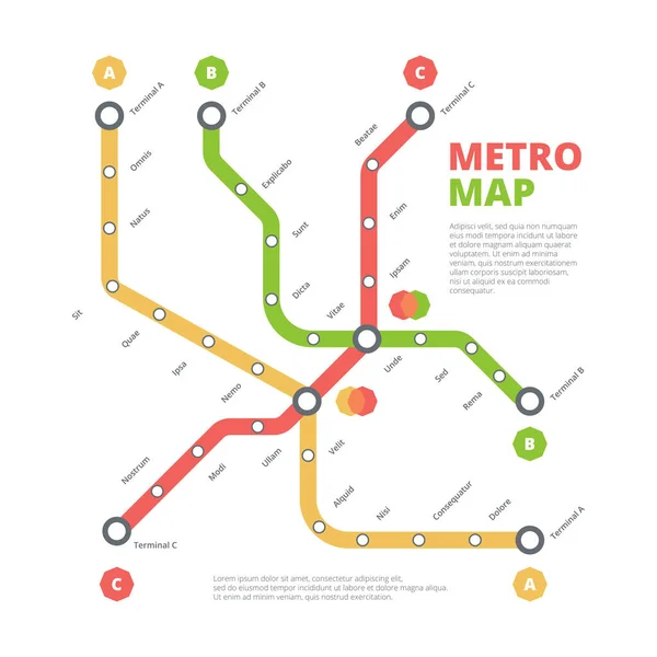 Mapa Metra Město Železniční Silnice Směr Doprava Trasa Městské Tratě — Stockový vektor