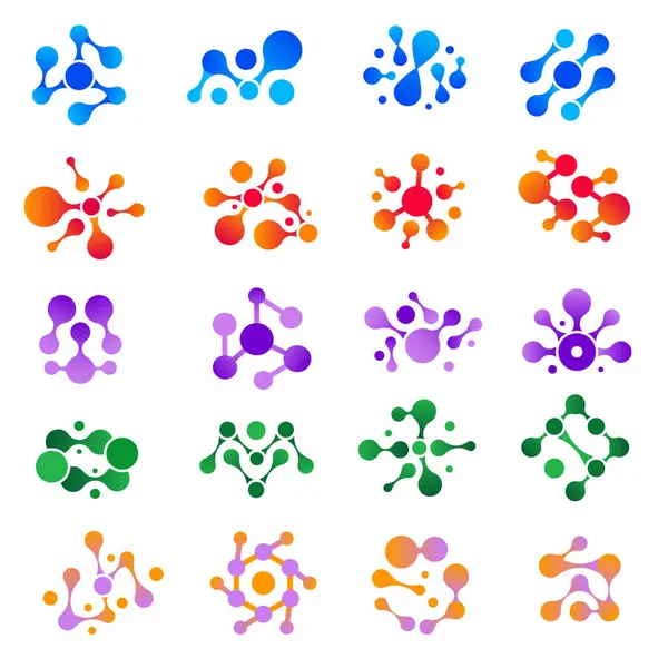 Explosión Molecular Formas Redondas Gotas Tinta Agua Logo Científico Genético — Vector de stock