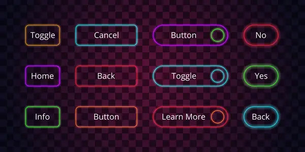 Κουμπιά Νέον Λάμψη Web Εισάγοντας Κλικ Κουμπιά Φωτισμού Ψηφιακές Κονκάρδες — Διανυσματικό Αρχείο