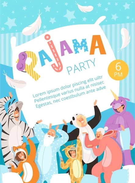 Pizsamaparti Plakát Meghívó Jelmez Hálóing Ruhák Pizsamák Ünneplés Gyerekek Szülők — Stock Vector