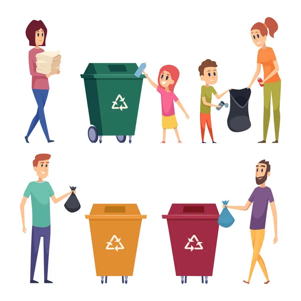 Mülltrennung Menschen Recycling Und Beseitigung Von Müll Natürlichen Schutz Der — Stockvektor