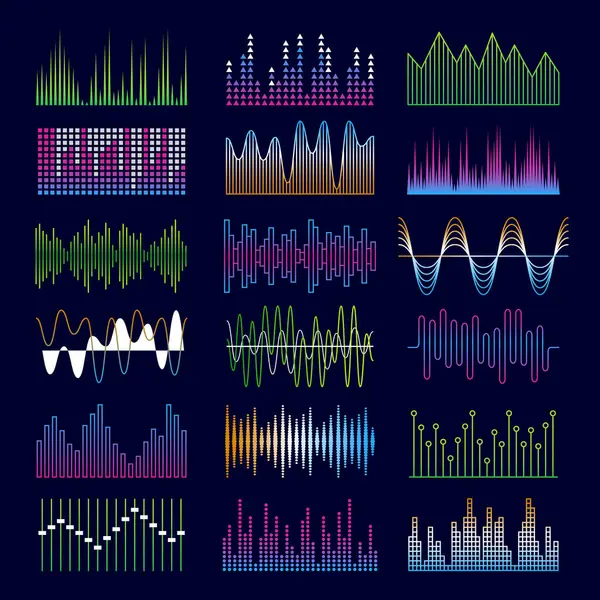 音乐符号均衡器形状信号音素矢量模板 声音音频 声波均衡器音乐插图 — 图库矢量图片