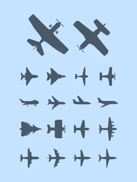 Aircraft Silhouettes Plane Travellers Jet Transportation Vector Aviation Icons Plane — Stock Vector