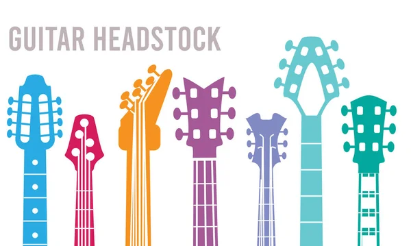 Leher Gitar Siluet Instrumen Musik Headstocks Koleksi Simbol Vektor Gitar - Stok Vektor