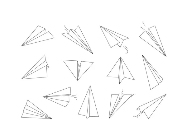 Lineární Papírové Roviny Kreslení Origami Letadla Transportní Letecký Vektor Kolekce — Stockový vektor