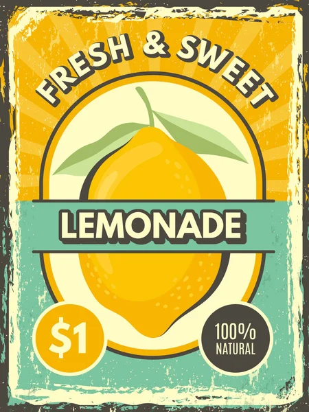 Limonata Posteri Klasik Grunge Etiketi Taze Limon Illüstrasyon Restoranı Veya — Stok Vektör