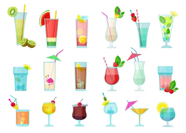 Cocktails Glasses Alcoholic Drinks Transparent Cocktail Mix Fruits Margarita Vodka — Stock Vector
