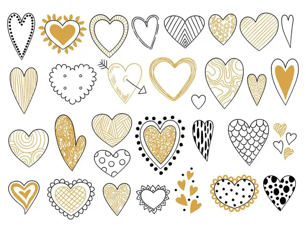 Heart Sketch Love Symbols Valentine Day Elements Graphic Shapes Doodle — Stock Vector