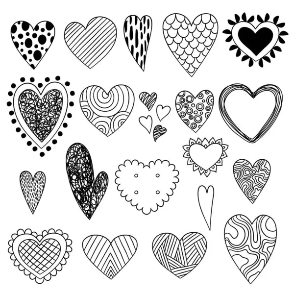 Heart Doodles Valentine Day Symbols Sketch Love Icons Collection Beauty — Stock Vector