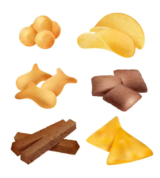 Snack Food Salty Sticks Cookies Diet Crackers Backing Mini Bread — Stock Vector