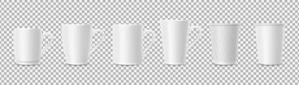 Weiße Tassen Realistische Cup Attrappen Isoliert Auf Transparentem Hintergrund Kaffee — Stockvektor