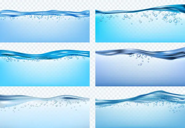 Κύματα Νερού Μπλε Ρέοντα Ρεαλιστικά Κύματα Πιτσιλάει Φρέσκα Υγρά Προϊόντα — Διανυσματικό Αρχείο