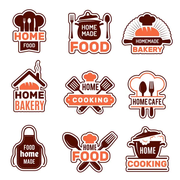 Logotipo Cozinha Doméstica Emblemas Cozinha Coleção Vetorial Silhuetas Silhuetas Ilustrações — Vetor de Stock