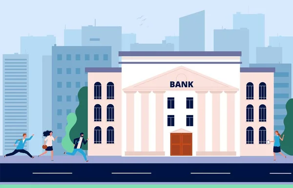 Nsanlar Bankaya Koşar Ekonomik Kriz Kalabalığın Paraya Ihtiyacı Var Bankacılık — Stok Vektör