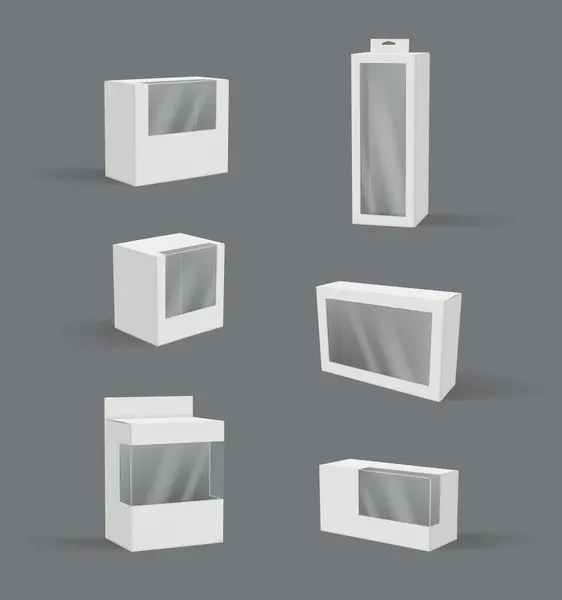 Caja Regalo Realista Paquetes Plástico Transparente Moderno Vector Contenedor Productos — Archivo Imágenes Vectoriales