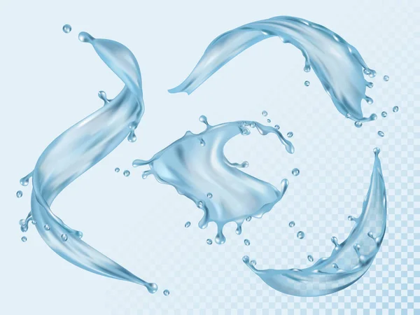 Брызги Воды Сливающаяся Жидкая Аква Различными Векторными Каплями Реалистичного Набора — стоковый вектор